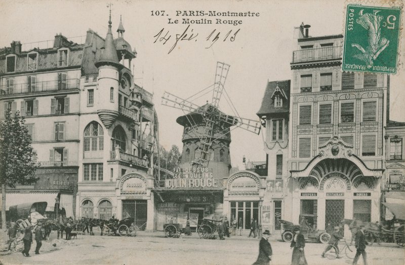 Postal del Moulin Rouge, París, enviada en 1913 de French Photographer