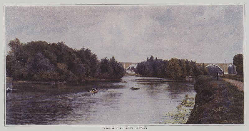 El río Marne y el viaducto de Nogent, Francia de French Photographer