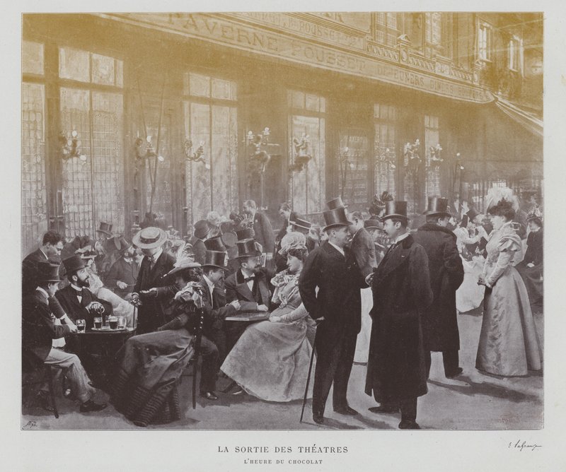 Espectadores de teatro fuera de la Taverne Pousset en París después de una función de French Photographer