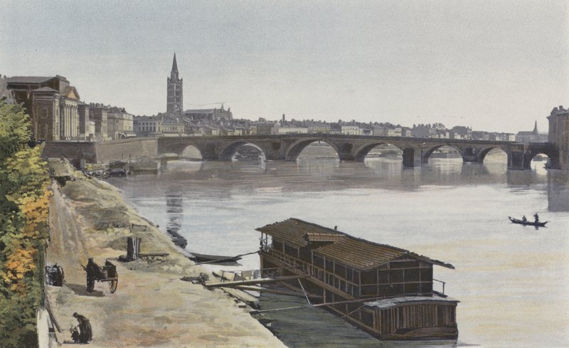 Toulouse, Pont-Neuf y Iglesia N D, de la Dalbade, Vista río abajo, tomada en la orilla derecha del Garona de French Photographer