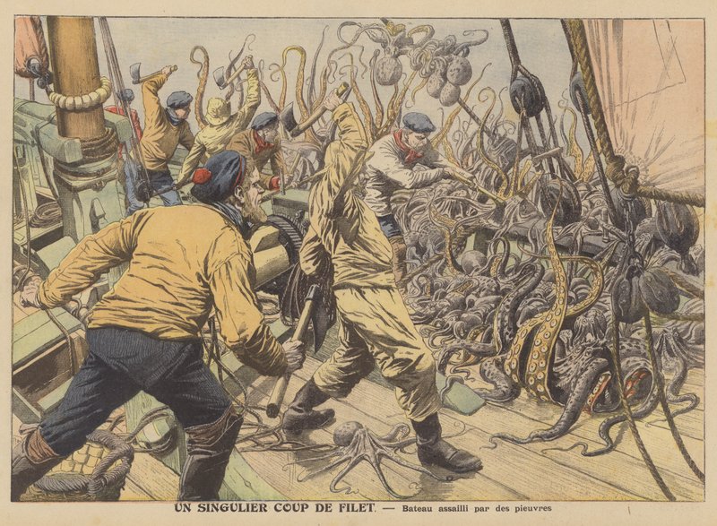 Un barco pesquero atacado por su captura de pulpos de French School