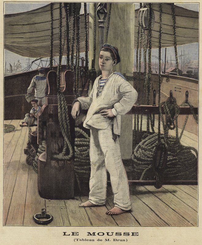 Un joven marinero en la cubierta de un barco de French School