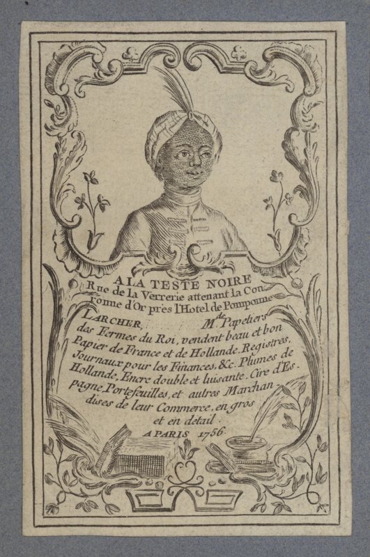 Anuncio para A la Teste Noire, papelería, París, 1756 de French School