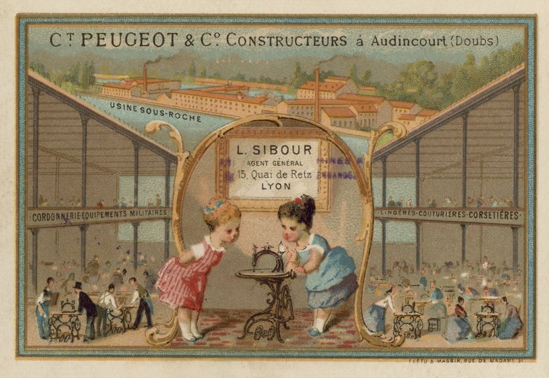 Anuncio de máquinas de coser Peugeot de French School
