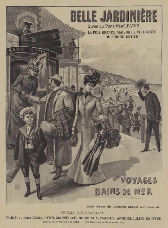 Anuncio de la tienda de ropa Belle Jardinière, París de French School