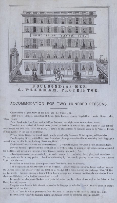Anuncio del Hotel Terminus de la Estación de Ferrocarril del Louvre, Boulogne-sur-Mer, Francia de French School