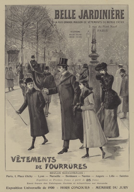 Anuncios de prendas de piel de Belle Jardiniere, París de French School