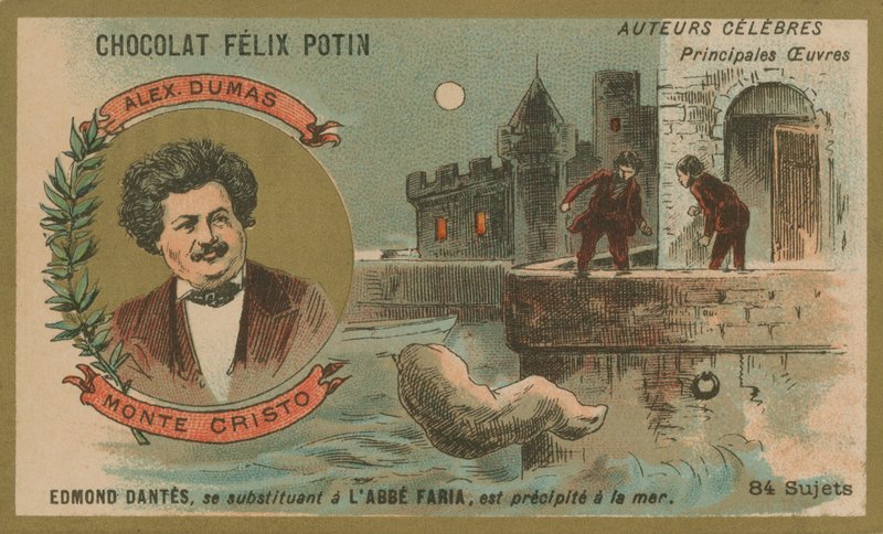 Alexandre Dumas y una escena de El Conde de Montecristo de French School