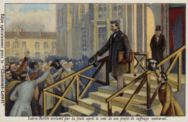 Alexandre Ledru-Rollin aclamado por la multitud tras la votación de su propuesta de sufragio universal de French School
