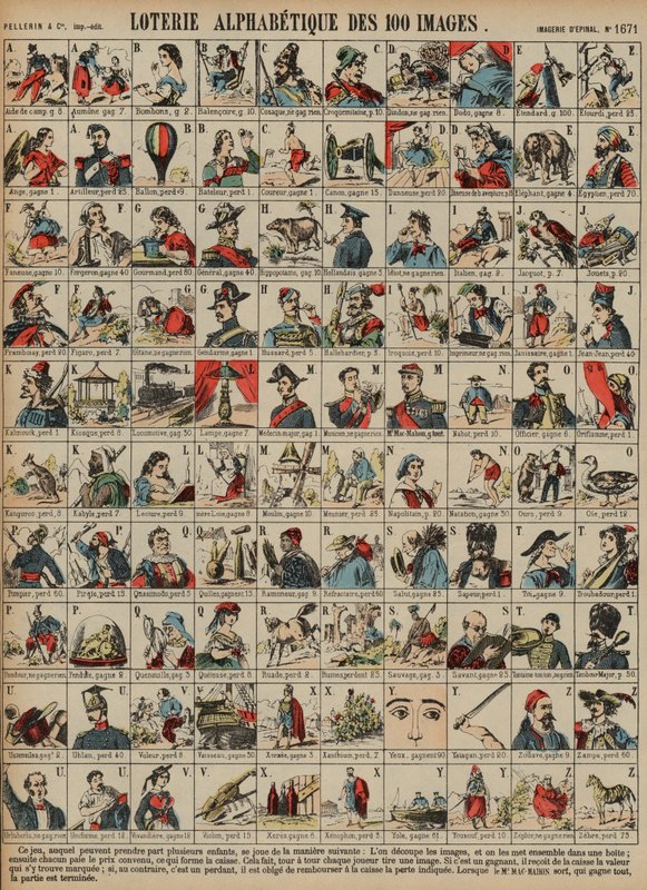 Lotería alfabética de cien imágenes de French School
