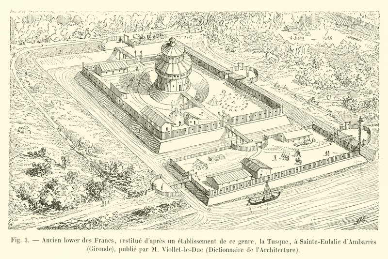 Antiguo lavadero de los Francos, restituido según un establecimiento de este tipo, la Tusque, en Sainte-Eulalie d
