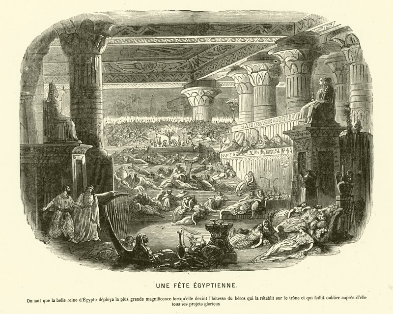 Banquete egipcio antiguo durante el reinado de Cleopatra VII de French School