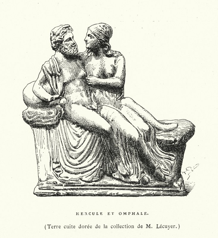 Escultura de terracota griega antigua de Hércules y Ónfale de French School
