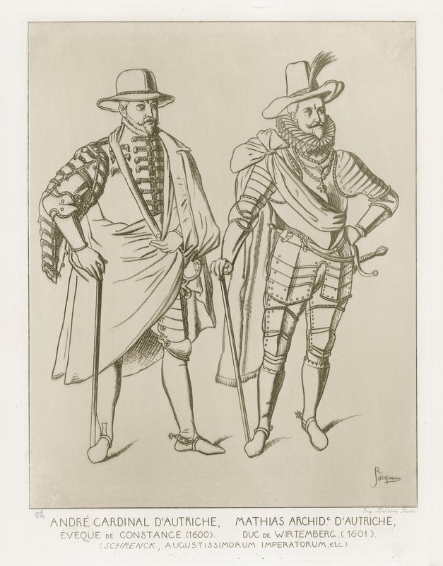 André Cardenal de Austria, Obispo de Constanza (1600). Mathias Archiduque de Austria, Duque de Wurtemberg (1601). Basado en la obra de C Shrenck, Augustissimorum Imperatorum. de French School