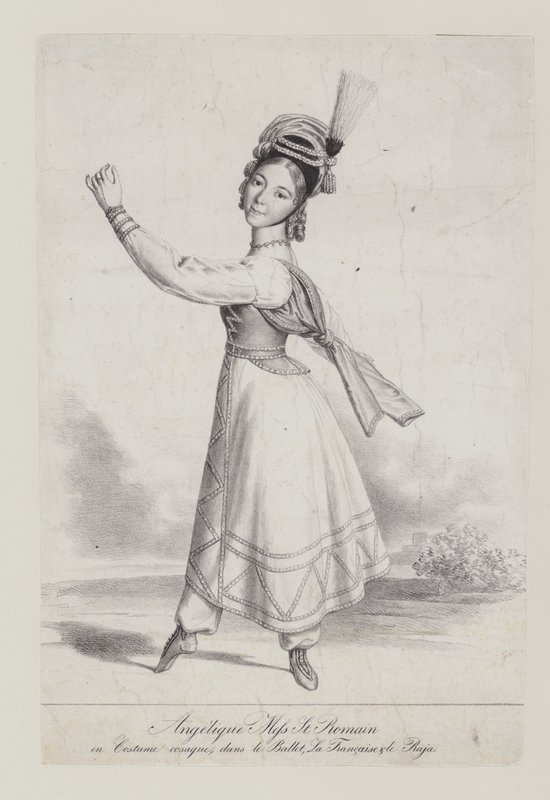 Angelique St Romain Mees en traje cosaco para el ballet La Francaise et le Raja de French School