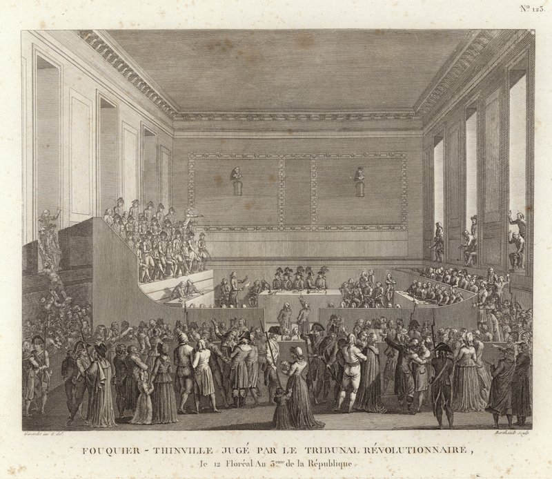 Antoine Quentin Fouquier-Tinville juzgado por el tribunal revolucionario de French School