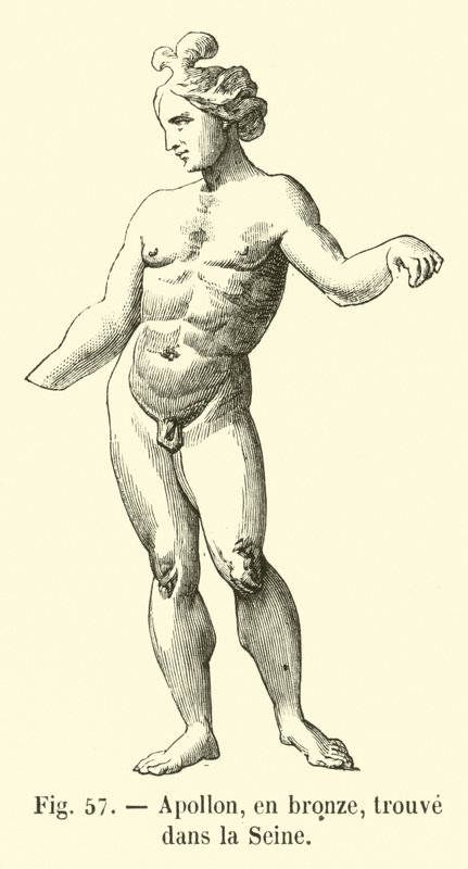 Apolo, en bronce, encontrado en el Sena (grabado) de French School