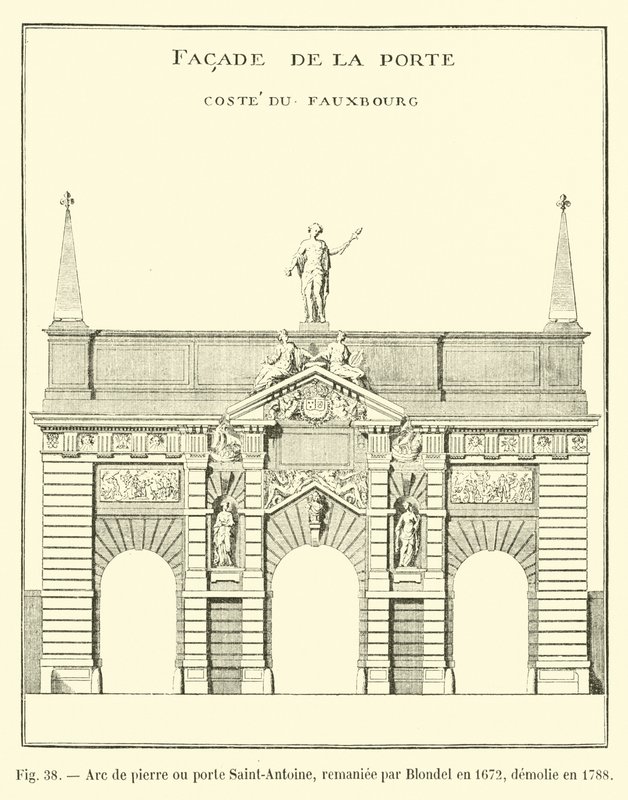 Arco de piedra o puerta Saint-Antoine, remodelada por Blondel en 1672, demolida en 1788 de French School