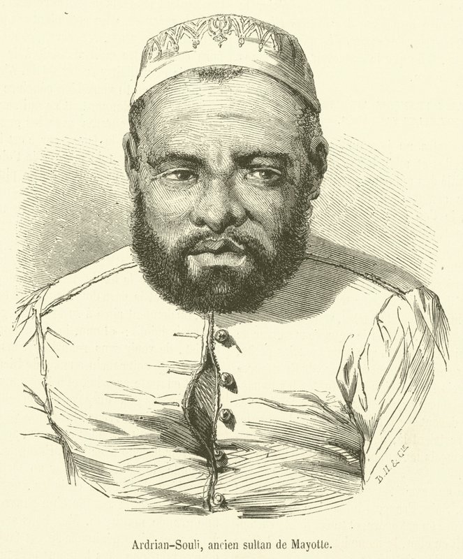 Ardrian-Souli, antiguo sultán de Mayotte (grabado) de French School