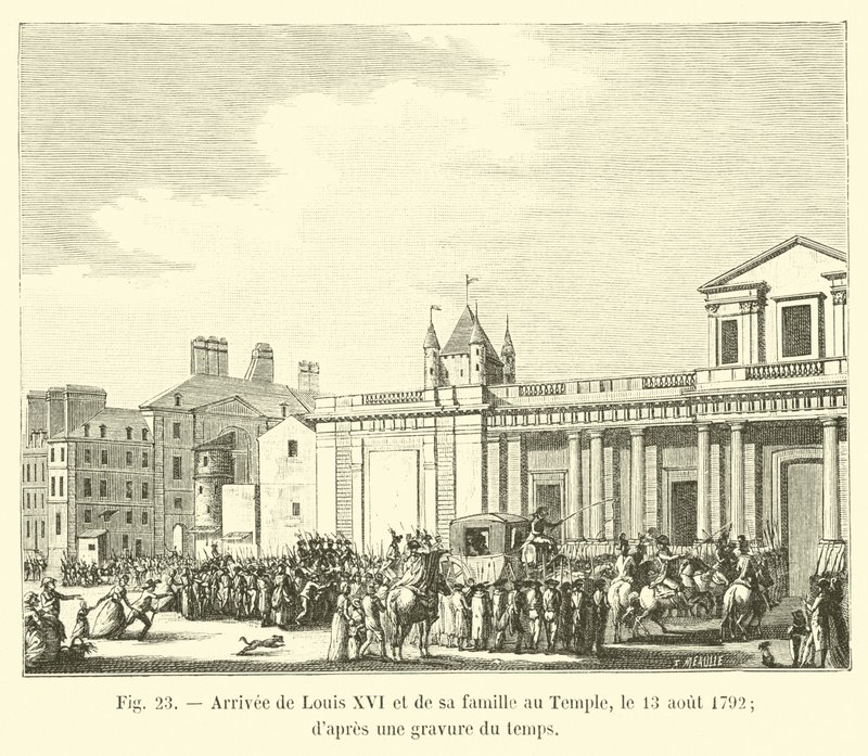 Llegada de Luis XVI y su familia al Temple, el 13 de agosto de 1792; según un grabado de la época de French School