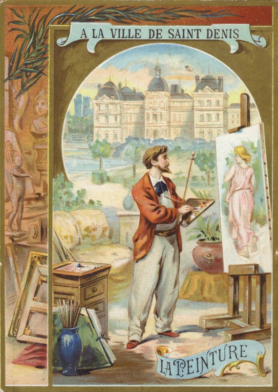 Artista pintando imagen de mujer de French School