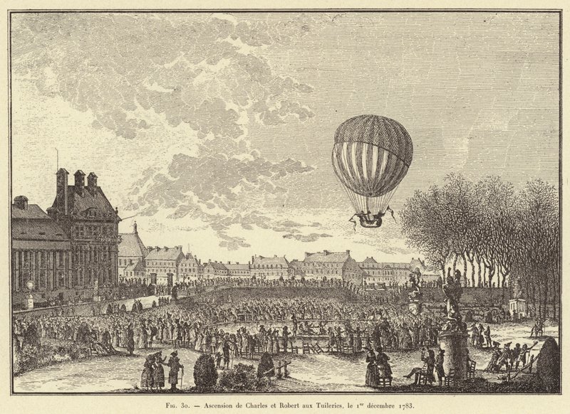Ascensión de Charles y Robert en las Tullerías, el 1 de diciembre de 1783 de French School