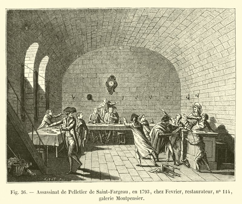 Asesinato de Pelletier de Saint-Fargeau, en 1793, en casa de Fevrier, restaurador, no 114, galería Montpensier de French School