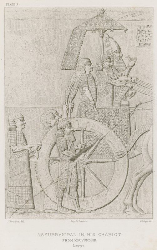 Asurbanipal en su carro, de Kouyundjik, Louvre de French School