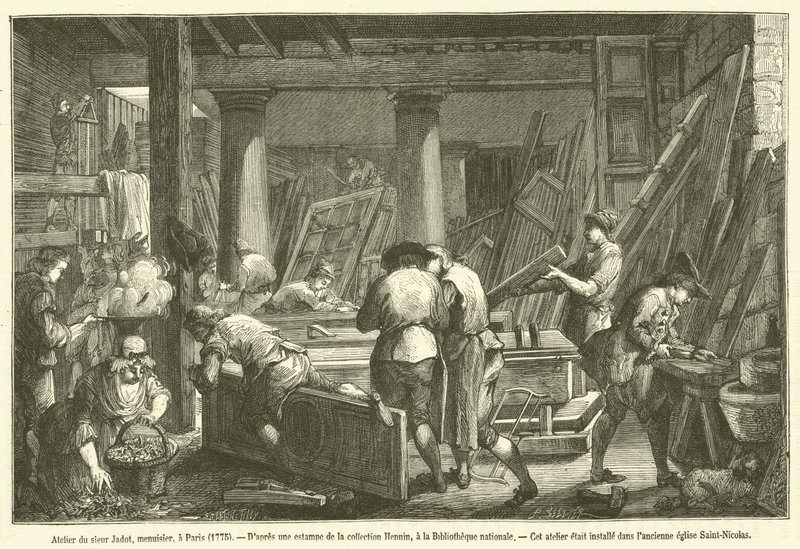 Taller del señor Jadot, carpintero, en París de French School