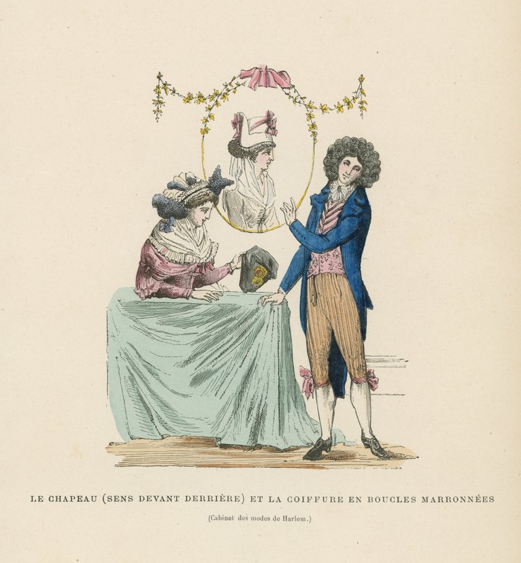 Sombrero al revés y peinado rizado de French School