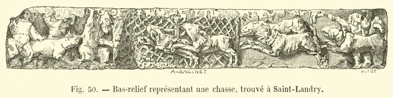 Bajorrelieve representando una caza, encontrado en Saint-Landry de French School
