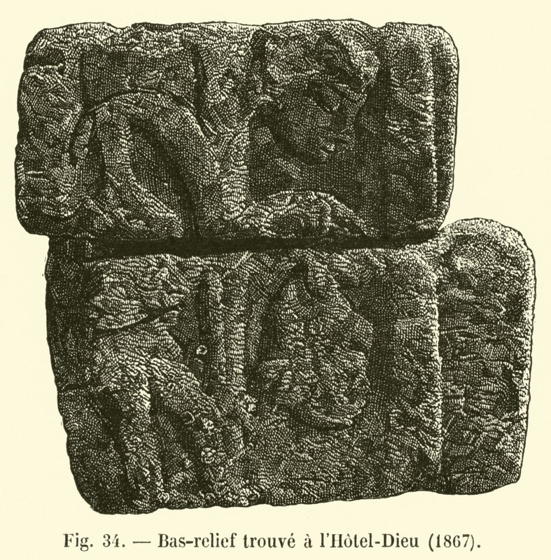 Bajorrelieve encontrado en el Hotel-Dieu, 1867 de French School