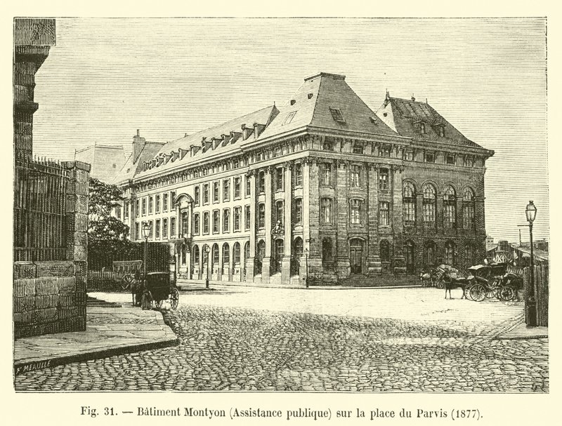 Edificio Montyon, Asistencia pública, en la plaza del Parvis, 1877 de French School