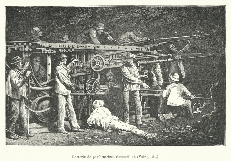 Batería de perforadoras Sommeiller (grabado) de French School
