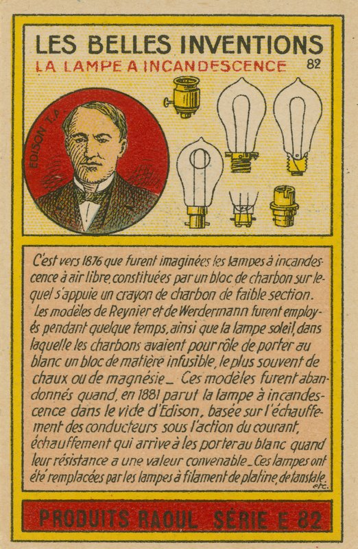 Tarjeta de inventos hermosos, bombillas de French School