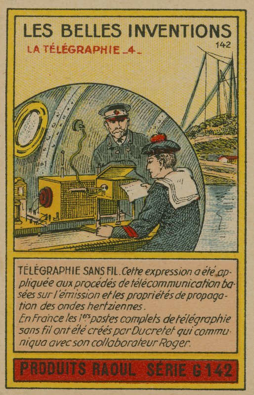 Tarjeta de inventos hermosos, telegrafía de French School