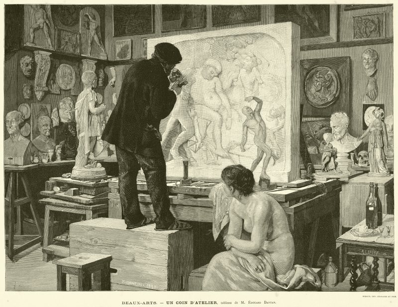 Bellas Artes, Un Rincón de Taller, cuadro de M Edouard Dantan de French School