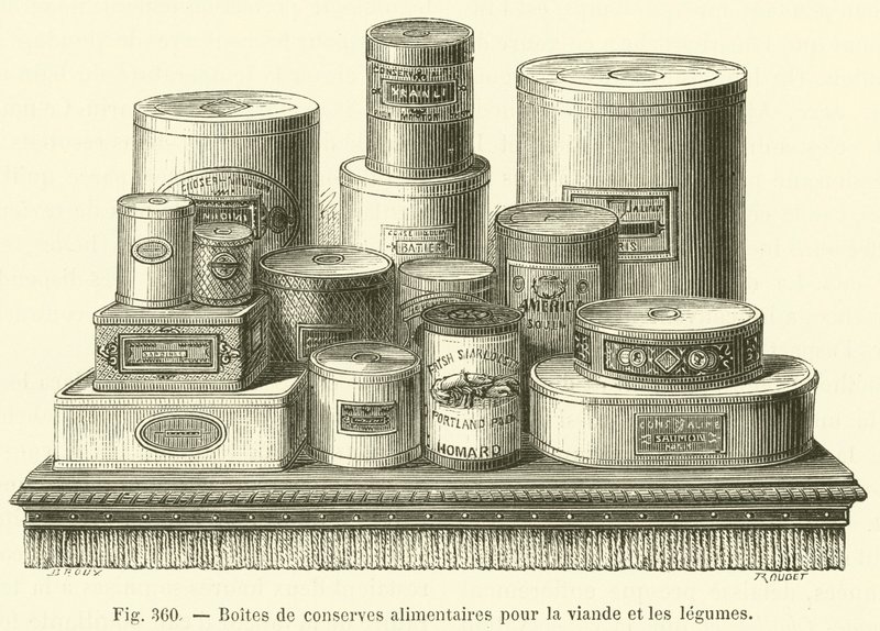 Latas de conservas alimenticias para carne y verduras de French School