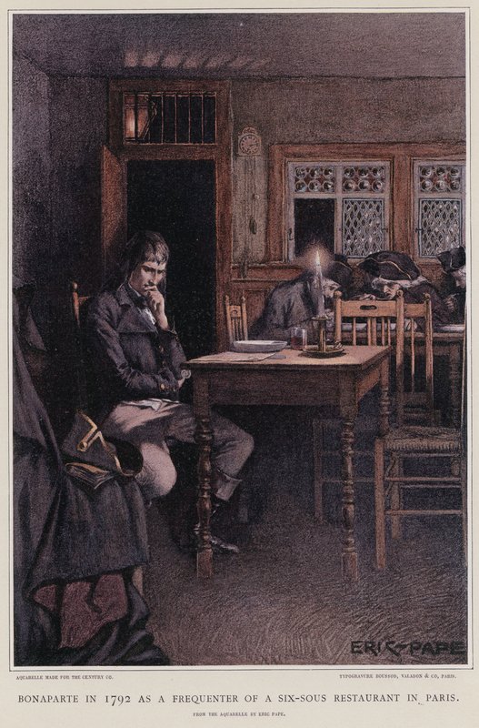 Bonaparte en 1792 como un asiduo de un restaurante de seis sous en París de French School