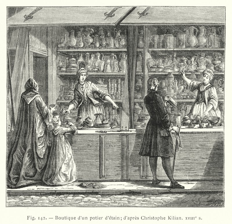 Tienda de un alfarero de estaño; según Christophe Kilian, siglo XVIII de French School