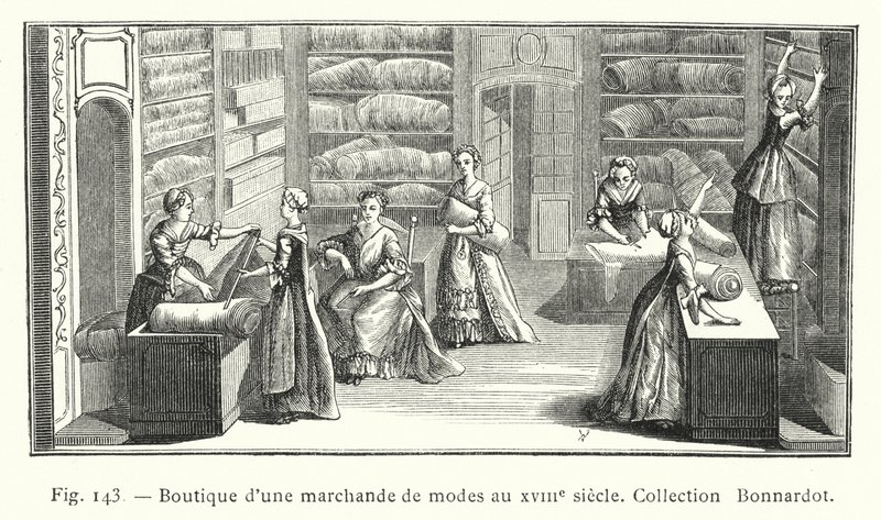 Boutique de una vendedora de modas en el siglo XVIII, Colección Bonnardot de French School