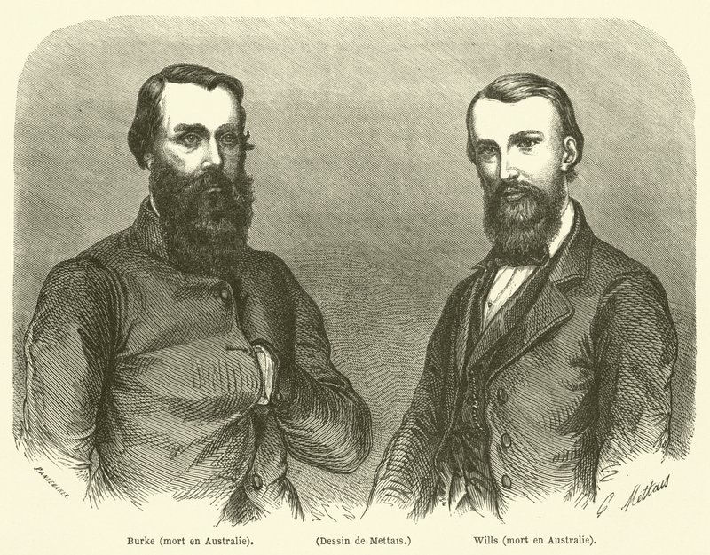 Burke, Wills, fallecido en Australia (grabado) de French School