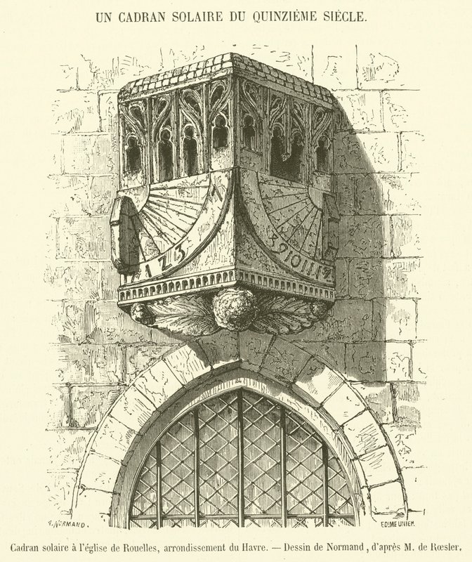 Reloj de sol en la iglesia de Rouelles, distrito de Le Havre de French School