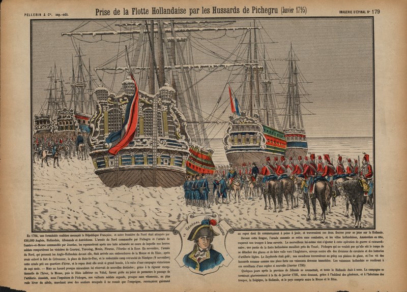 Captura de la flota holandesa en el Ijsselmeer congelado por húsares franceses comandados por el General Pichegru, enero de 1795 de French School