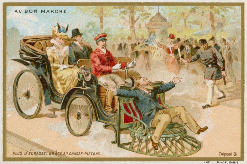 Coche con un equivalente peatonal de un atrapavacas de French School