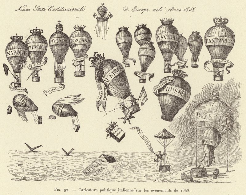 Caricatura política italiana sobre los eventos de 1848 de French School