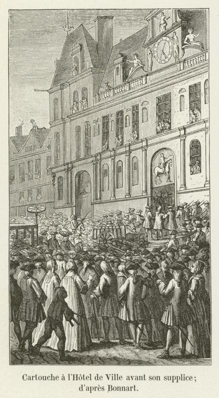 Cartouche en el Hôtel de Ville antes de su suplicio; según Bonnart de French School