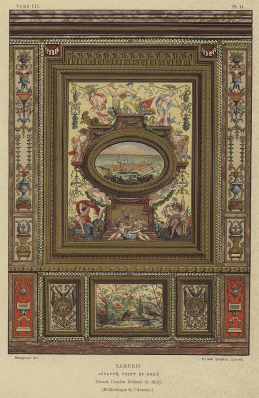 Paneles tallados, pintados y dorados de French School