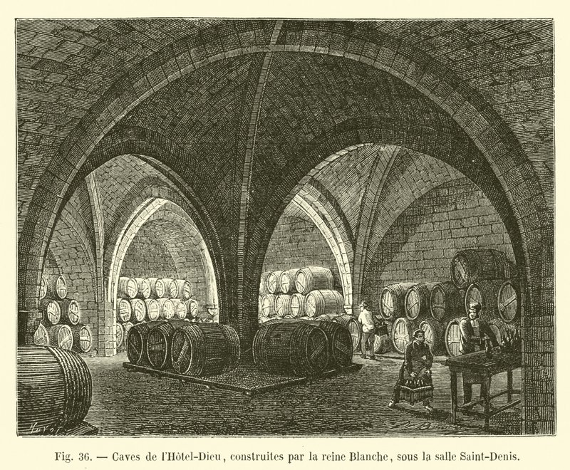 Bodegas del Hôtel-Dieu, construidas por la reina Blanca, bajo la sala Saint-Denis de French School