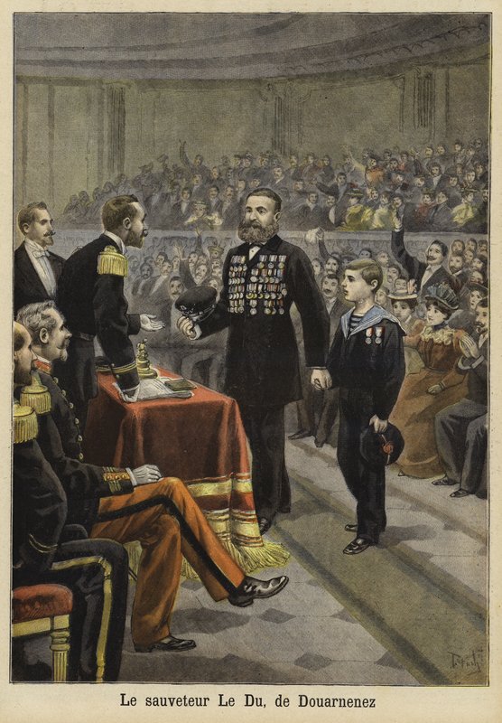 Ceremonia en honor al Sr. Le Du, un rescatador de Douarnenez, Bretaña, 1897 de French School